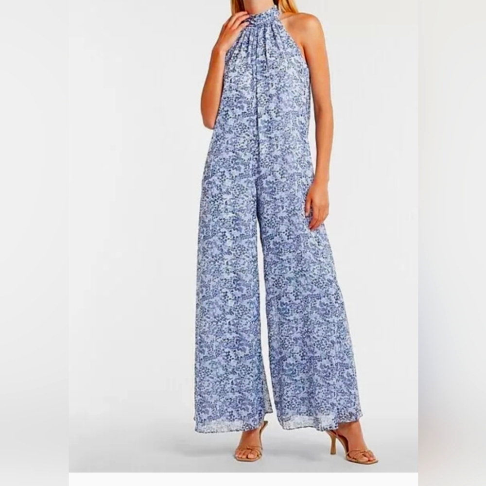EXPRESS Paisley Mock Neck Shapeless Jumpsuit - Size Small